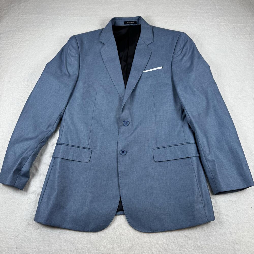 Statement Suit Mens Size 38R Blue Super 180s Wool Cashmere 2Pc 32W Slim Fit - Picture 2 of 14